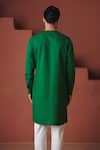Shop_Saphed_Green Cotton, Linen Paan Side Panel Kurta Set _at_Aza_Fashions