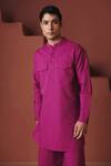 Saphed_Purple Cotton, Linen Orchid Saif Kurta Set _Online_at_Aza_Fashions