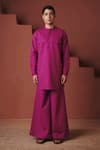 Buy_Saphed_Purple Cotton, Linen Orchid Saif Kurta Set _Online_at_Aza_Fashions