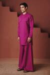 Saphed_Purple Cotton, Linen Orchid Saif Kurta Set _at_Aza_Fashions