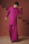 Buy_Saphed_Purple Cotton, Linen Orchid Saif Kurta Set _at_Aza_Fashions