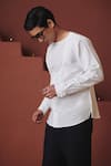 Saphed_White Cotton, Linen Vanilla Angrakha Shirt _Online_at_Aza_Fashions