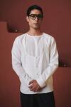 Buy_Saphed_White Cotton, Linen Vanilla Angrakha Shirt _at_Aza_Fashions