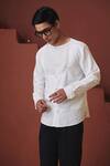 Buy_Saphed_White Cotton, Linen Vanilla Angrakha Shirt _Online_at_Aza_Fashions