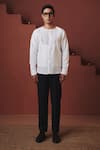 Buy_Saphed_White Cotton, Linen Vanilla Angrakha Shirt 