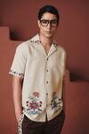 Buy_Saphed_Beige Cotton, Linen Embroidery Coffee Chintz Print Shirt Set _Online_at_Aza_Fashions