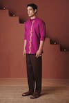 Saphed_Purple Cotton, Linen Embroidery Orchid Slim Fit Shirt _Online_at_Aza_Fashions