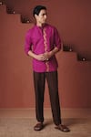 Buy_Saphed_Purple Cotton, Linen Embroidery Orchid Slim Fit Shirt _Online_at_Aza_Fashions