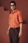 Saphed_Orange Cotton, Linen Marigold Flap Pocket Shirt _Online_at_Aza_Fashions