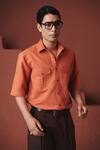 Buy_Saphed_Orange Cotton, Linen Marigold Flap Pocket Shirt _at_Aza_Fashions