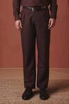 Buy_Saphed_Brown Cotton, Linen Coffee Buta Pleated Tapered Pant_Online_at_Aza_Fashions