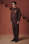 Shop_Saphed_Brown Cotton, Linen Coffee Buta Pleated Tapered Pant_Online_at_Aza_Fashions