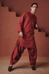 Buy_Saphed_Red Cotton, Linen Brick Dhoti Pant _at_Aza_Fashions