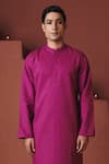 Saphed_Purple Cotton, Linen Orchid Kurta _Online_at_Aza_Fashions