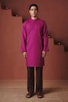 Buy_Saphed_Purple Cotton, Linen Orchid Kurta _Online_at_Aza_Fashions
