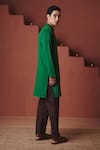 Shop_Saphed_Green Cotton, Linen Paan Kurta _at_Aza_Fashions