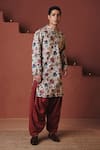 Shop_Saphed_Beige Cotton, Linen Chintz Print Kurta _Online_at_Aza_Fashions