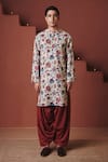 Saphed_Beige Cotton, Linen Chintz Print Kurta _at_Aza_Fashions