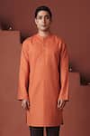 Saphed_Orange Cotton, Linen Marigold Kurta _Online_at_Aza_Fashions