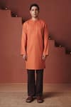 Buy_Saphed_Orange Cotton, Linen Marigold Kurta _Online_at_Aza_Fashions
