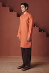 Shop_Saphed_Orange Cotton, Linen Marigold Kurta _Online_at_Aza_Fashions