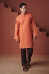 Buy_Saphed_Orange Cotton, Linen Marigold Kurta _at_Aza_Fashions