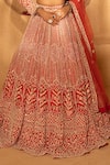 Amaltas Couture_Red Silk, Net Sequins, Stones, Embroidery Leaf Jaal Hand Bridal Lehenga Set _Online_at_Aza_Fashions