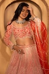 Shop_Amaltas Couture_Red Silk, Net Sequins, Stones, Embroidery Leaf Jaal Hand Bridal Lehenga Set _Online_at_Aza_Fashions
