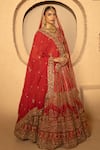 Shop_Amaltas Couture_Red Silk, Organza, Net Embroidery, Sequins, Jaal Hand Bridal Lehenga Set _at_Aza_Fashions