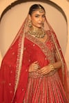 Amaltas Couture_Red Silk, Organza, Net Embroidery, Sequins, Jaal Hand Bridal Lehenga Set _at_Aza_Fashions