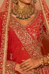Buy_Amaltas Couture_Red Silk, Organza, Net Embroidery, Sequins, Jaal Hand Bridal Lehenga Set 