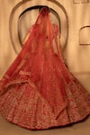 Shop_Amaltas Couture_Red Silk, Net Sequins, Stones, Beads, Embroidery Jaal Hand Bridal Lehenga Set _at_Aza_Fashions