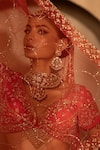 Shop_Amaltas Couture_Red Silk, Net Sequins, Stones, Beads, Embroidery Jaal Hand Bridal Lehenga Set _Online_at_Aza_Fashions