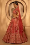 Amaltas Couture_Red Silk, Net Sequins, Stones, Beads, Embroidery Jaal Hand Bridal Lehenga Set _at_Aza_Fashions