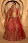 Buy_Amaltas Couture_Red Silk, Net Sequins, Stones, Beads, Embroidery Jaal Hand Bridal Lehenga Set _at_Aza_Fashions