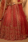 Shop_Amaltas Couture_Red Silk, Net Sequins, Stones, Beads, Embroidery Jaal Hand Bridal Lehenga Set 