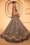Amaltas Couture_Gray Net Sequins, Stones, Beads, Embroidery Floral And Geometric Lehenga Set _Online_at_Aza_Fashions