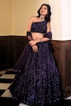 Amaltas Couture_Purple Silk, Net Sequins, Beads, Embroidery, Tassels One Geometric Lehenga Set _Online_at_Aza_Fashions