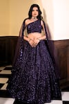 Buy_Amaltas Couture_Purple Silk, Net Sequins, Beads, Embroidery, Tassels One Geometric Lehenga Set _at_Aza_Fashions