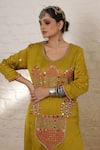 Sheeshakari_Mustard Silk Embroidery, Mirrors, Beads, Zari Minar Motif Hand Kurta Salwar Set _Online_at_Aza_Fashions