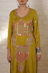 Sheeshakari_Mustard Silk Embroidery, Mirrors, Beads, Zari Minar Motif Hand Kurta Salwar Set _at_Aza_Fashions