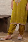 Sheeshakari_Mustard Silk Embroidery, Mirrors, Paisley Work Kurta Salwar And Bandhani Dupatta _Online_at_Aza_Fashions