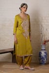 Sheeshakari_Mustard Silk Embroidery, Mirrors, Paisley Work Kurta Salwar And Bandhani Dupatta _at_Aza_Fashions
