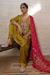 Buy_Sheeshakari_Mustard Silk Embroidery, Mirrors, Paisley Work Kurta Salwar And Bandhani Dupatta _at_Aza_Fashions