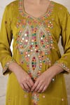 Shop_Sheeshakari_Mustard Silk Embroidery, Mirrors, Paisley Work Kurta Salwar And Bandhani Dupatta 