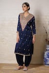 Sheeshakari_Blue Silk Embroidery, Mirrors, Beads, Zari Kurta And Salwar Set With Dupatta _Online_at_Aza_Fashions