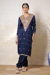 Buy_Sheeshakari_Blue Silk Embroidery, Mirrors, Beads, Zari Kurta And Salwar Set With Dupatta _Online_at_Aza_Fashions