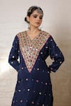 Shop_Sheeshakari_Blue Silk Embroidery, Mirrors, Beads, Zari Kurta And Salwar Set With Dupatta _Online_at_Aza_Fashions