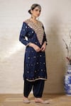 Sheeshakari_Blue Silk Embroidery, Mirrors, Beads, Zari Kurta And Salwar Set With Dupatta _at_Aza_Fashions