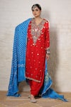 Buy_Sheeshakari_Red Silk Embroidery, Mirrors, Beads, Zari V-neck Paisley Work Kurta Salwar Set _at_Aza_Fashions